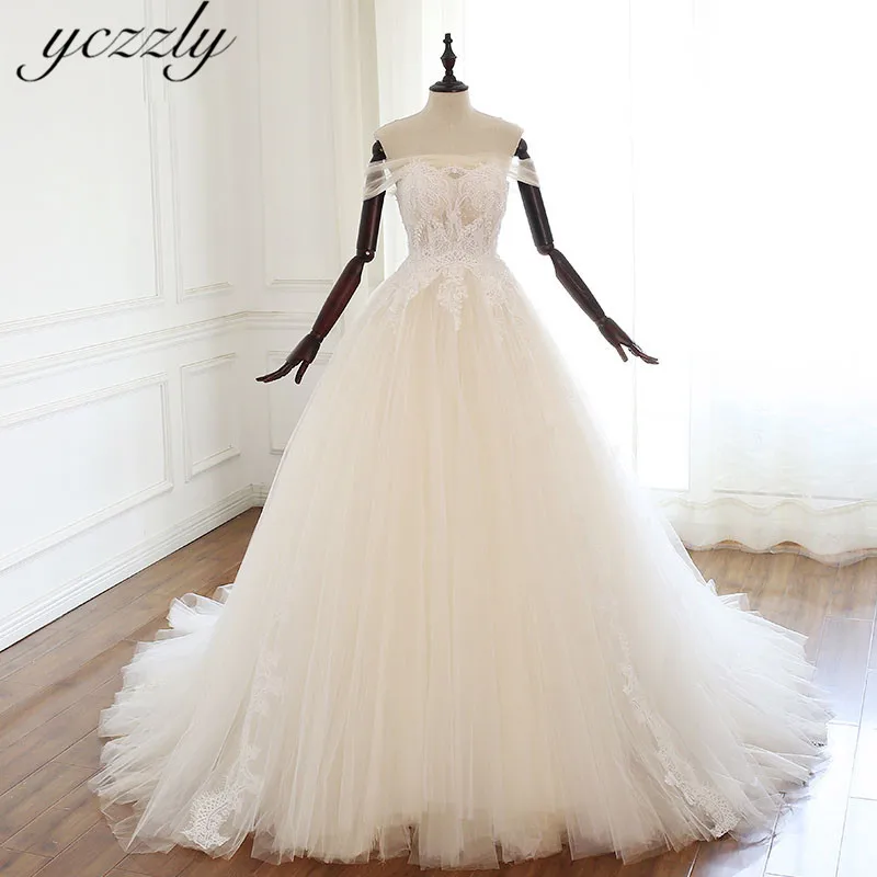 Vestidos De Boda романтическое кружевное свадебное платье с открытыми плечами, большие размеры, с аппликацией, украшенные кристаллами, свадебные платья для сада, W122