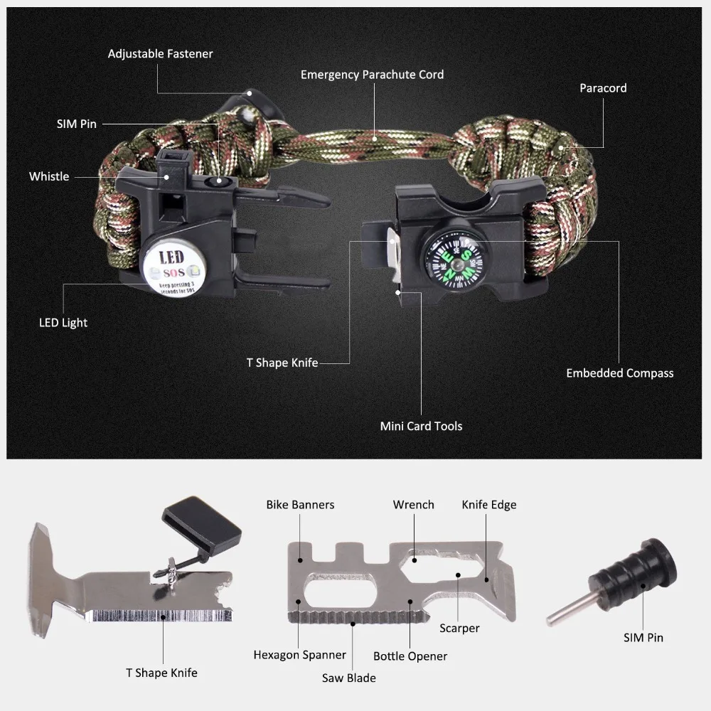 Survival paracord outdoor multi tool