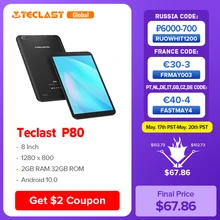 Teclast P80 8'' IPS 1280x800 Tablet Android 10. 0 OS Allwinner A133 CPU GE8300 GPU 2GB RAM 32GB ROM Dual Wifi Type-C Tablet PC
