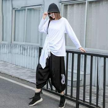 

Korea Two Piece Set Women Fashion 2020 Spring Irregular Pleated Top 2020 Spring Elegant Embroidery Pleated Loose Pants XJ3582