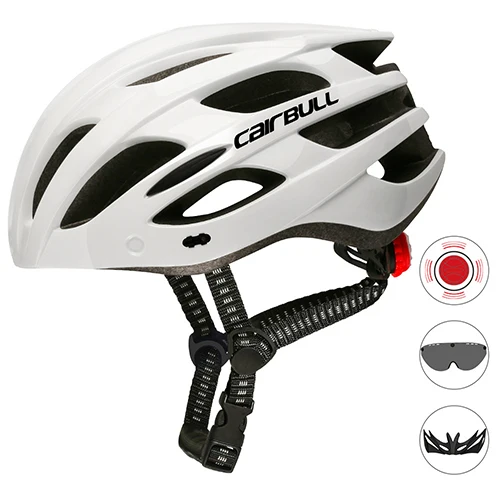 Cairbull велосипедный шлем со съемным козырьком с внутренней формовкой горные MTB шлемы очки дорожный велосипедный шлем с хвостом светильник - Цвет: white with 1lens