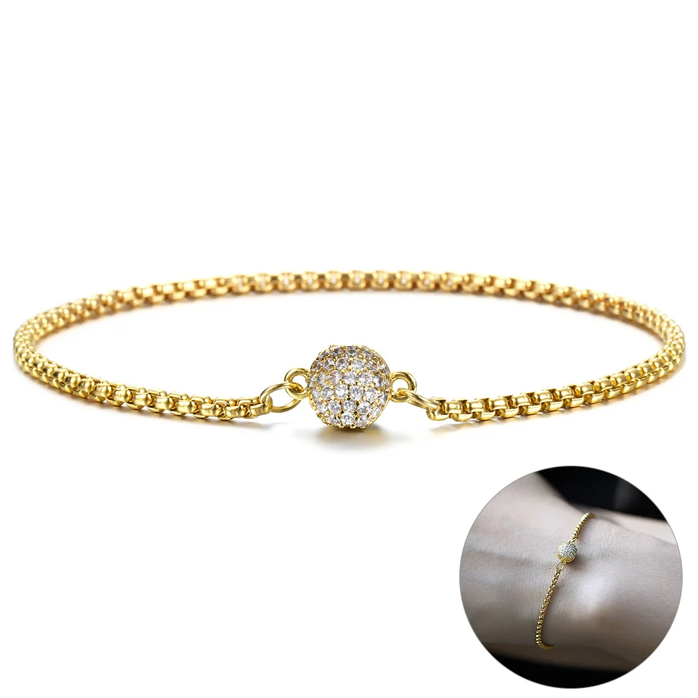 Простой медный браслет стразы 2 мм с шариковой коробкой цепочка для женщин и