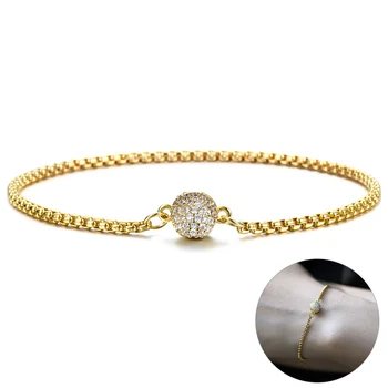 

2mm Simple Copper Rhinestone Ball Box Chain Bracelet for Women Men Stainless Steel Cubic Zirconia Gold Color Jewelry Gift DB283