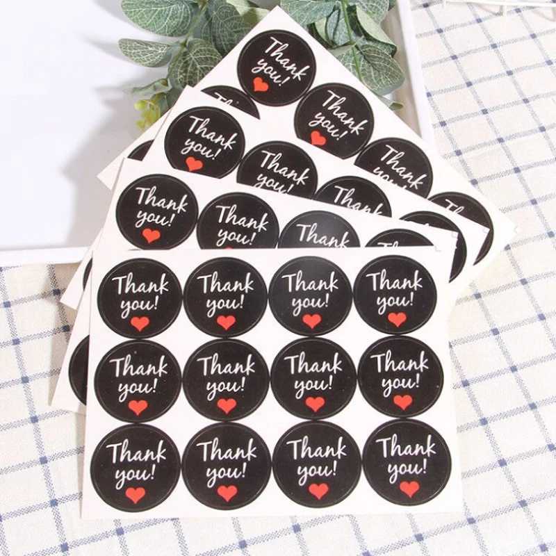 Você com Coração Feito à Mão Etiquetas de Papelaria Lote Bonito Obrigado Vermelho Selo Preto Sticke Redondo Design Etiqueta Adesivo 120 Pçs - 2 120 pçs lote bonito obrigado você com