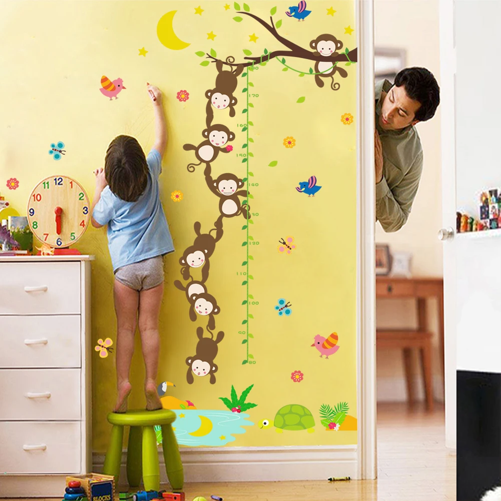 Monkey fishing month wall stickers Height sticker for kids room