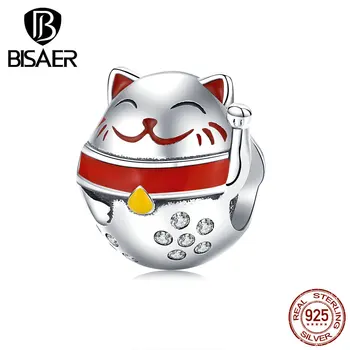 

Cat Charm Guardian Maneki Neko Charms BISAER 925 Sterling Silver Lucky Pendent Beads fit Bracelets Bangles DIY Jewelry GXC1374