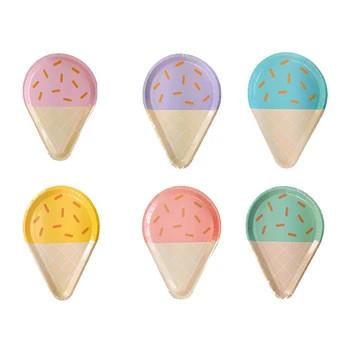 

8pcs plate colorful ice cream series tableware set party supplies paper plate paper cup knife fork spoon paper towel tablecloth
