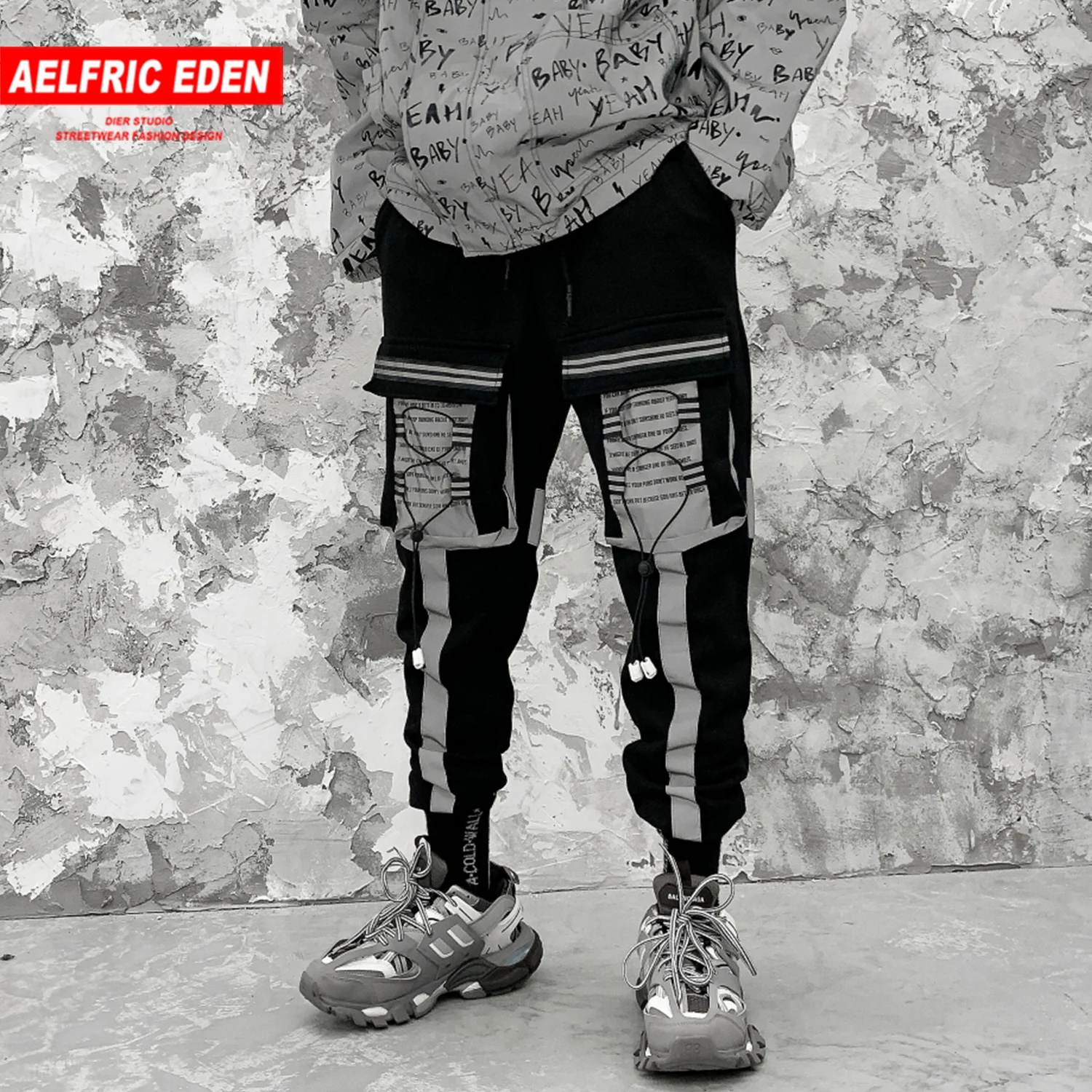 

11 BYBB'S DARK Reflective Drawstring Male Harem Cargo Pants Harajuku Streetwear Sweatpants Hip Hop Casual Joggers Men Trousers