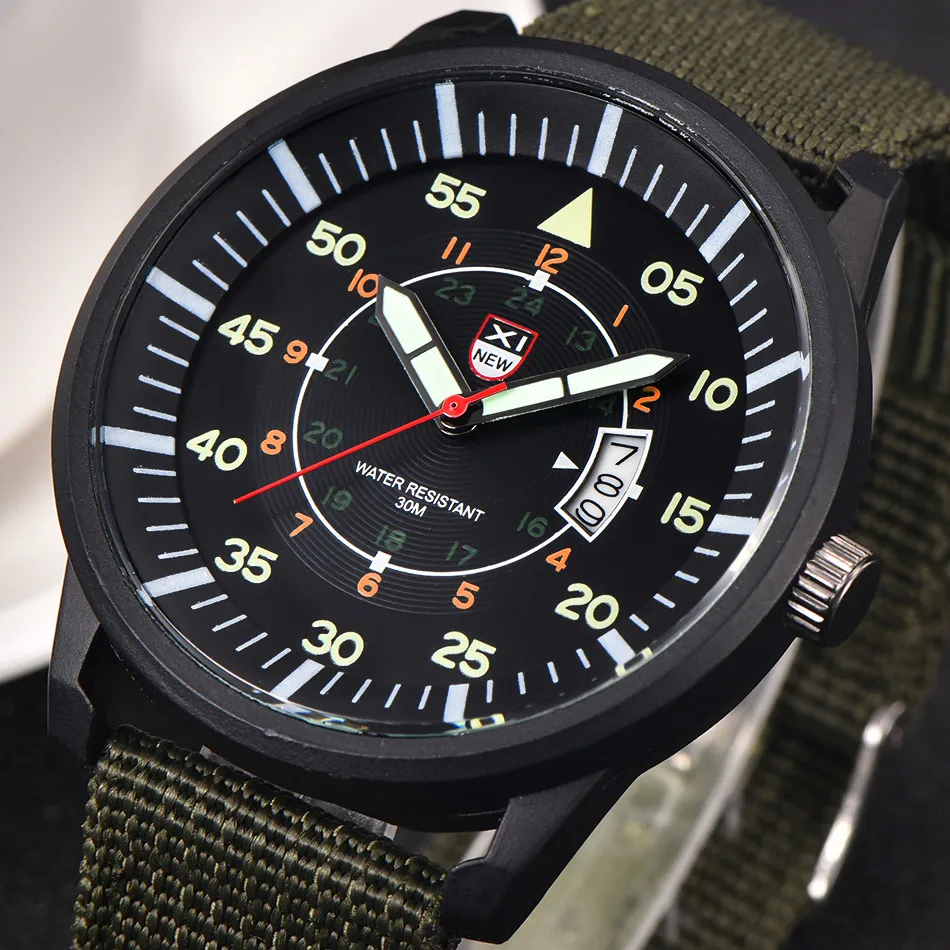 Спортивные кварцевые наручные часы с датой, военные мужские кварцевые армейские часы, черный циферблат с датой, роскошные спортивные наручные часы