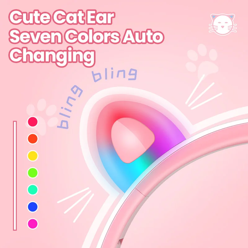 Kids Bluetooth5 0 Cute Cat Ear Headsets Wireless Hifi Headphones Stereo Noise Cancelling Headphones LED Luminous with Microphone