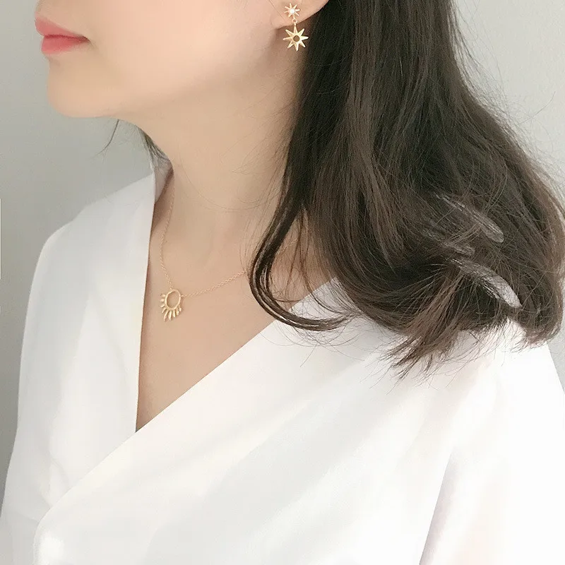 RUIYI Real 925 Sterling Silver Women Cold Wind Fashion Hexameron Charm Earrings Girls Young Niche Sunflower Pearl Stud Earrings