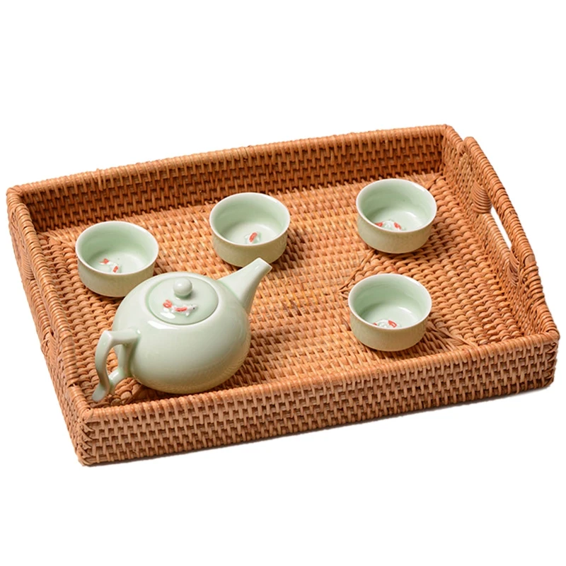 Tableware Tray Kitchen Rattan Storage Tray Fruit Basket Basket Candy Snacks Pastry Sundries Dish Tea Tray Storage Tray S