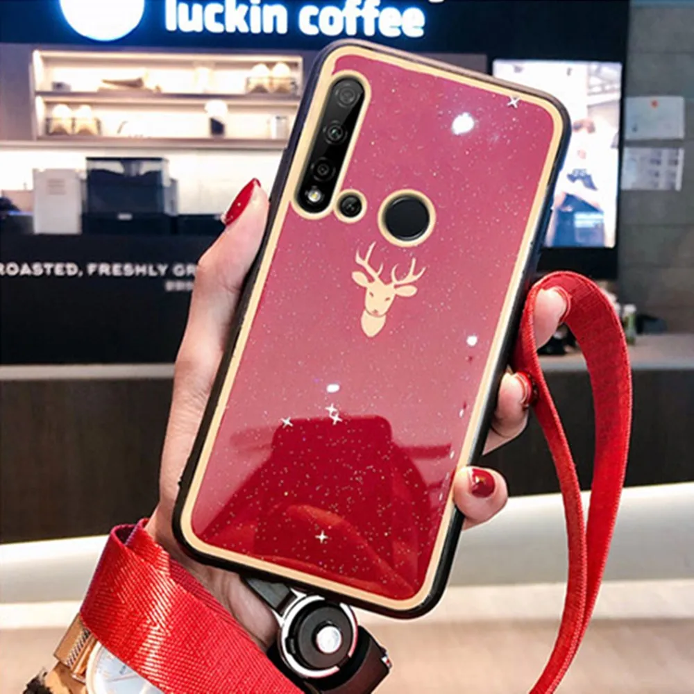 Чехол для huawei P30 P20 mate 20 30 pro lite honr 10 8x20 nova 3i 4 5i чехол с блестящей вышивкой оленя на ремешке из ТПУ+ ПК чехол для телефона