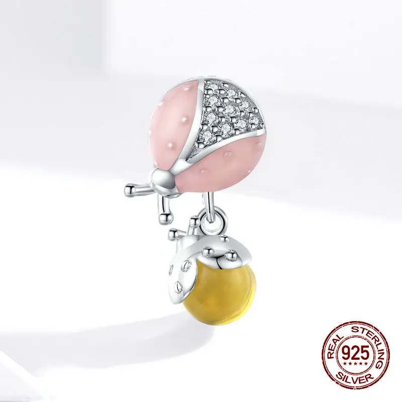 Womak fit Pandora браслет Шарм Божья коровка ожерелье со стеклянными кристаллами кулон серебряные бусины 925 пробы изготовление ювелирных изделий