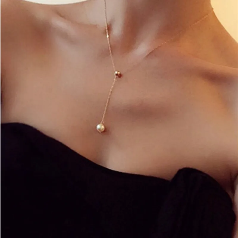 

Elegant Simulated Pearl Long Pendant Necklaces for Women Choker Gold Color Clavicle Chain Jewelry Wholesale