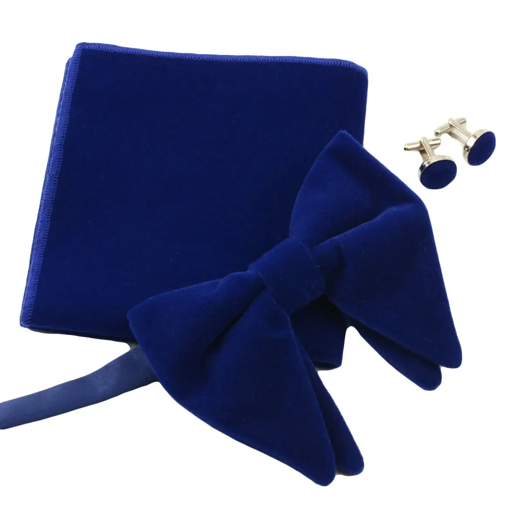 Royal Blue Мужской предварительно завязанный негабаритный галстук-бабочка Бархатный смокинг регулируемый галстук-бабочка Запонки Набор - Цвет: Royal Blue