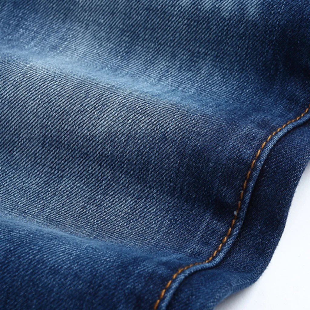 Летние мужские потертые однотонные джинсы модные деловые повседневные трендовые Брюки прямые уличные длинные штаны на молнии homme# S