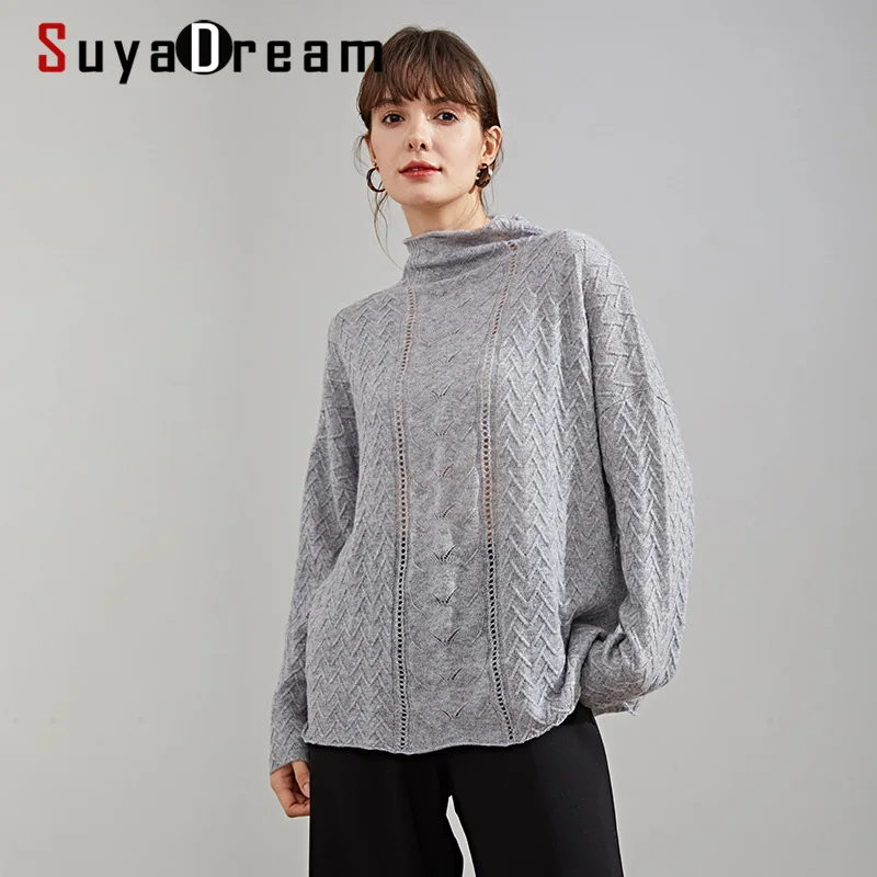 

SuyaDream Woman Sweaters Cashmere Solid Loose Wool Pullovers 2020 Fall Winter Sweater