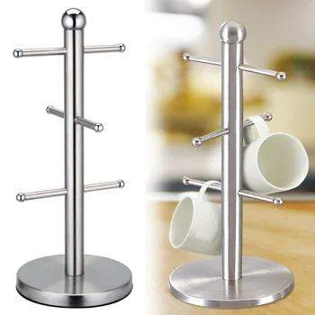 

Hot 6 Hooks Freestanding Stainless Steel Hanging Mug Cup Holder Silver Hanging Mug Holder D6