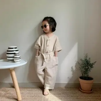 

2020 New Style Girls Boys Overalls Spring Summer Cotton Linen Fashion Kids Pants 1-6t PP652