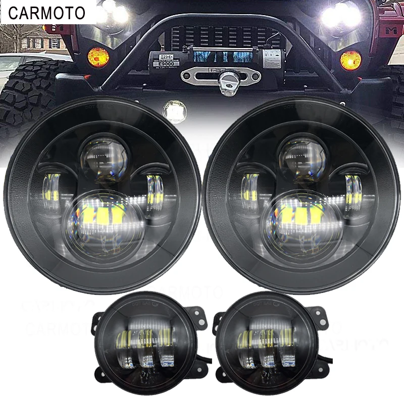 

H4 7 inch led headlight with Pair 4'' 30W front bumper led fog light Fog Lamp For Lada 4x4 urban Niva UAZ Hummer Mazda MIATA MX5