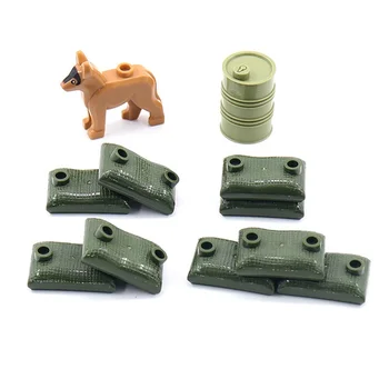 

Military Sandbags Buckets Dog Building Blocks Weapon Toys For Children WW2 SWAT Accessories Compatible Educational Militarys Toy