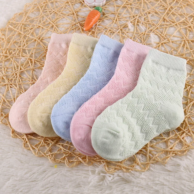 5 Pairs/Lot Children Soft Cotton Socks Boy Girl Baby Ultrathin Fashion Breathable Solid Mesh For Spring Summer 1-8T Teens Kids - Image 3