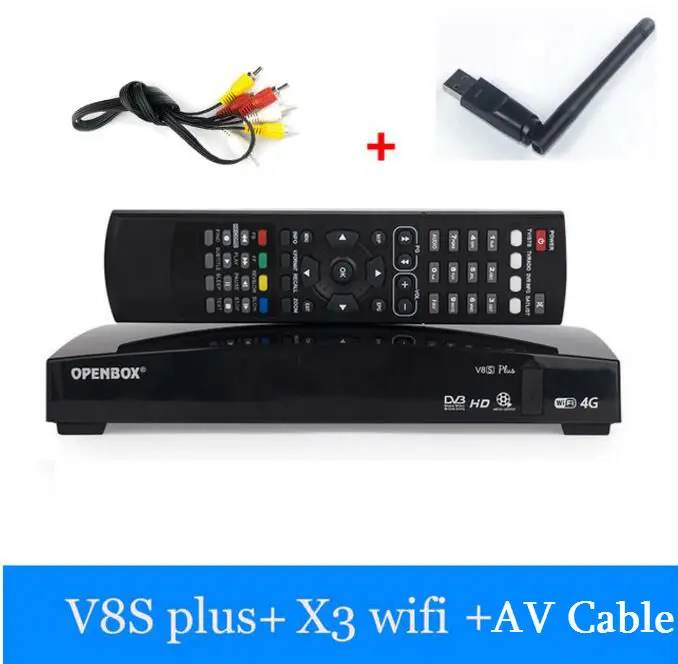 with wifi AV CABLE Openbox V8S плюс DVB-S2 цифровой спутниковый ресивер S-V8 WEBTV Biss ключ 2x USB слот USB Wifi 3g Youporn NEWCAMD - Цвет: with wifi AV CABLE