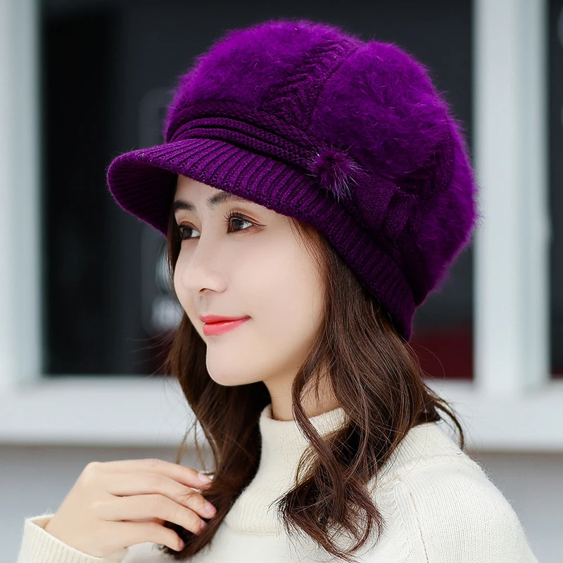 Для женщин Rrabbit мех ball cap хип-хоп зимняя шапка для девочек трикотажные шапки Скалли бини шапки бренд женский головной убор из плотной ткани 55-58 см