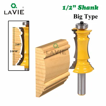 

LAVIE 1PC 12mm 1/2" Shank Big Mitered Drawer Front Molding Router Bit Door Handrail Line Tenon Cutter For Wood Tools 03040-B