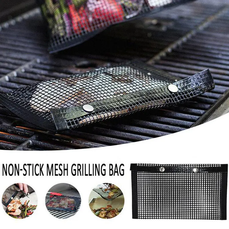 BBQ Grill Mesh Bag Reusable Non-Stick Grilling Bag Baking Sheet Liners Mats Grids Outdoor Picnic Tool BBQ Accessories
