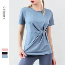 Женский Быстросохнущий Топ Для Йоги deportivas mujer, дышащая рубашка с коротким рукавом, скрученная Спортивная одежда для бега, топы Спортивные для женщин