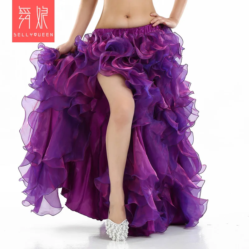 

Dancers Belly Dance Tutu Crimping Skirt Belly Dance Top Grade Skirt Oriental Dance Slit Legs Dance Dress
