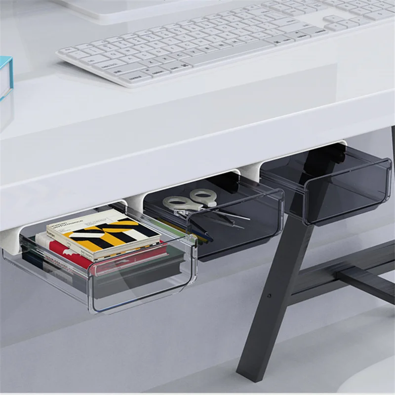 

Drawer Pencil Tray Self-Adhesive Hidden Organizer Pen Box Barrel Office Sundries Storage Boxes Transparent Black Plastic Case