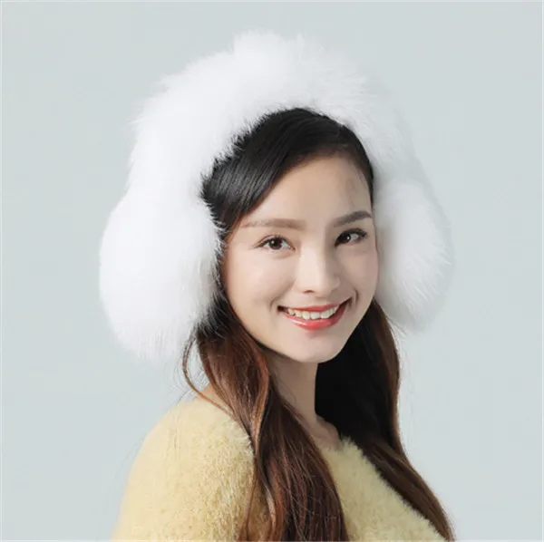 white Новинка, модная женская шапка, складные зимние наушники из меха лисы, Ушная горелка-подогреватель, шапка и головной убор, меховые шапки, наушники - Цвет: white