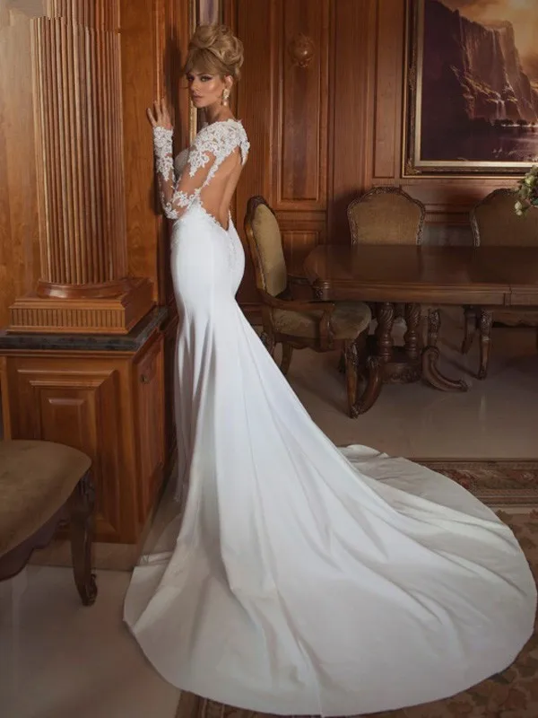 Сексуальное вечернее платье из шифона русалка свадебное платье vestido de noiva sereia с кружевной аппликацией Длинные рукава Свадебное платье vestido de noiva; платья для матери невесты