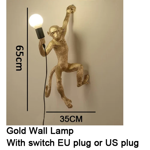Смола настенный светильник Обезьяна Черный Белый Золотой гостиная/коридор/ресторан E27 светодиодный с вилкой Ретро освещение Современные настенные светильники - Цвет абажура: Gold