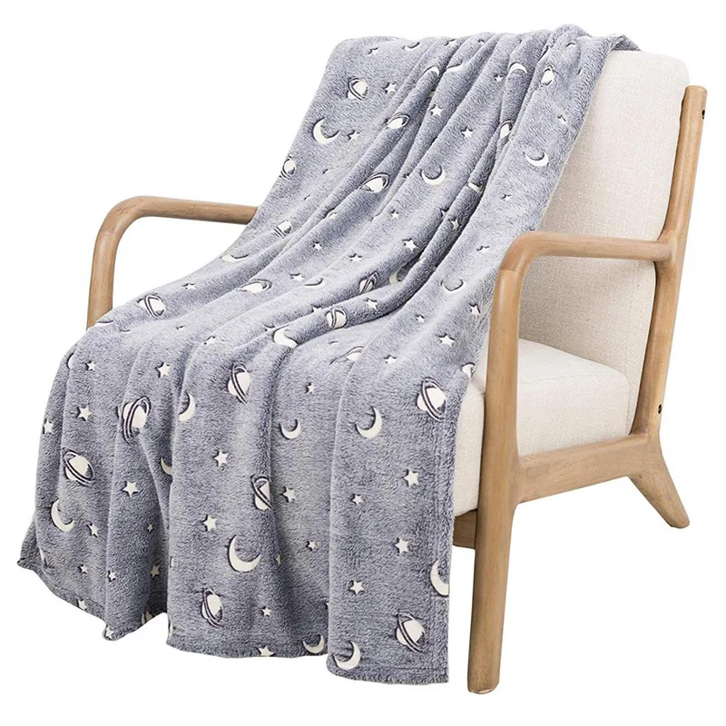 Magic Glow In The Dark Blanket Christmas Birthday Gift Home Textile Finished Star Moon Luminous Super Soft Fuzzy Fluffy Plush