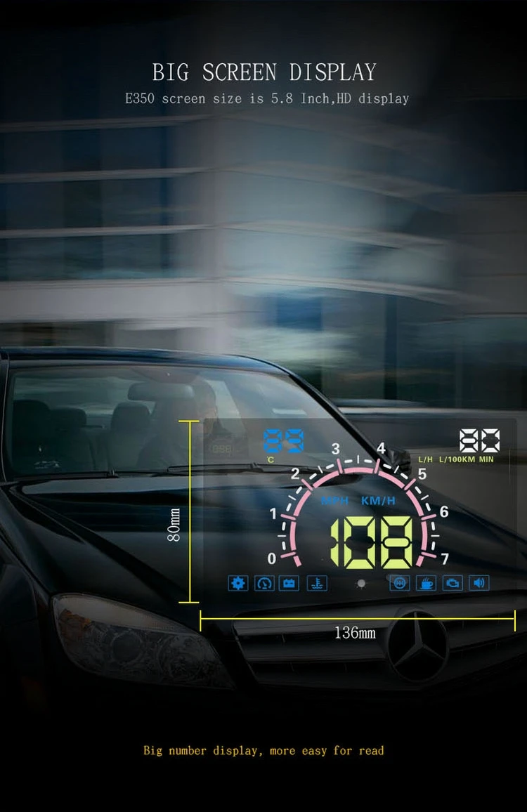 1 комплект E350 5,8 дюймовый экран HUD Авто дисплей на голову сигнализация для топливного бака Спидометр высокое качество
