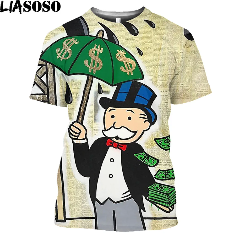 liasoso alec monopoly gráfico camisetas masculinas feminino engraçado casual velho rico harajuku camiseta dinheiro retro monopoly plus size camisetas