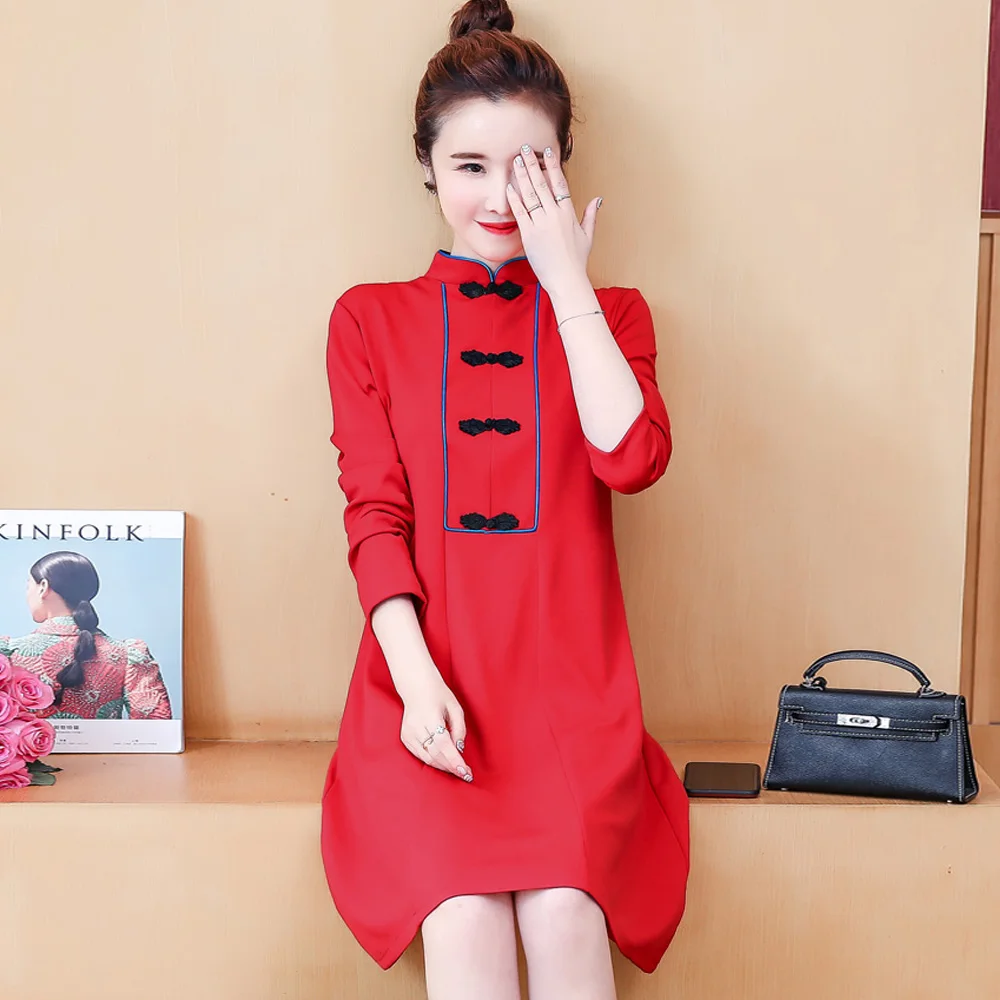 Китайское традиционное платье с длинным рукавом, Qipao, вечернее свадебное платье размера плюс, современный Cheongsam для женщин, молодых, улучшенное Qi Pao - Цвет: 8513red