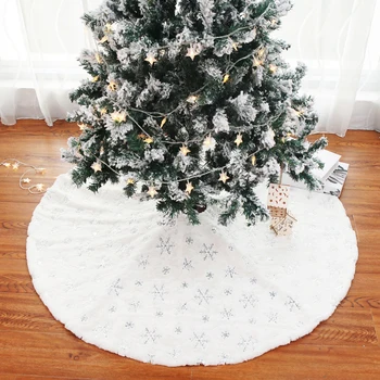 

90cm/122cm White Tree Skirt High-grade Plush Sequins Embroidered Christmas Tree Group Decorations For Home New Year Xmas Decor