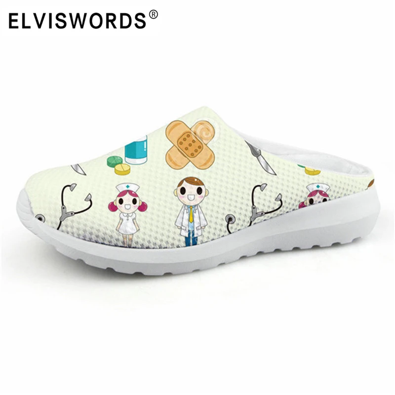 Тапочки ELVISWORDS с мультяшным принтом медсестры Женские Симпатичные сандалии из