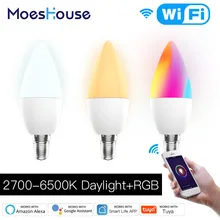 WiFi inteligente bombilla LED RGB 2700-6500K C + + W 4,5 W regulable vida inteligente Tuya APP luz con Control remoto bombilla trabajo con Alexa/Google