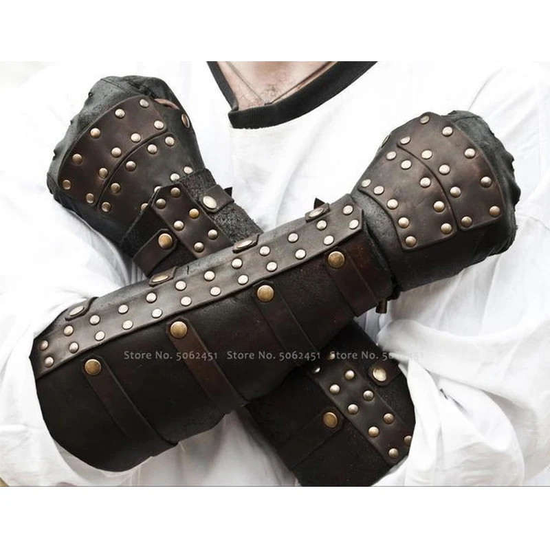 Medieval Men Vintage Knight Prince Leather Gloves Handguards Soldier War Armor Bracers Gauntlet Wristband Party Cosplay Props |