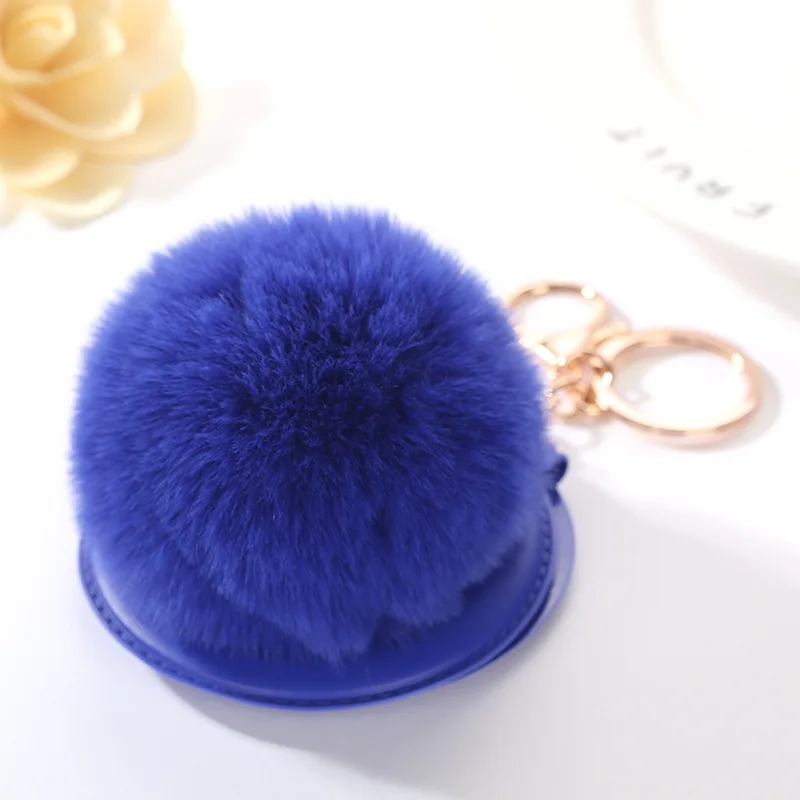 

Small gift makeup mirror new Korean fur ball mirror keychain car bag pendant mirror hair ball for Women Accessories gift sale