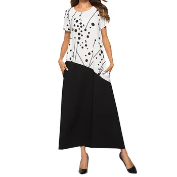

Casual Muslim Abaya short Sleeve Maxi Dress print Loose Long Robe Gowns Ramadan Islamic Prayer Clothing Worship Service 11.4