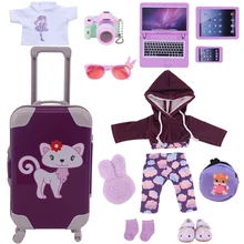 Ensemble de vêtements et chaussures de poupée, accessoires de valise comprenant des cintres de sac et T shirt, parapluie, convient pour poupée Reborn de 43Cm, pour fille américaine, voyage
