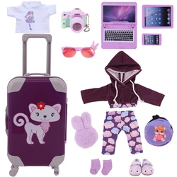 Ensemble de vêtements et chaussures de poupée, accessoires de valise comprenant des cintres de sac et T shirt, parapluie, convient pour poupée Reborn de 43Cm, pour fille américaine, voyage 