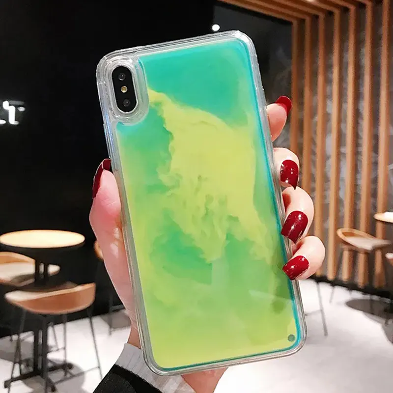 

Moskado Dynamic Quicksand Phone Case For iPhone 7 8 Plus X XS XR XS Max Luminous Liquid Candy Color Hard PC Plastic Back Cover